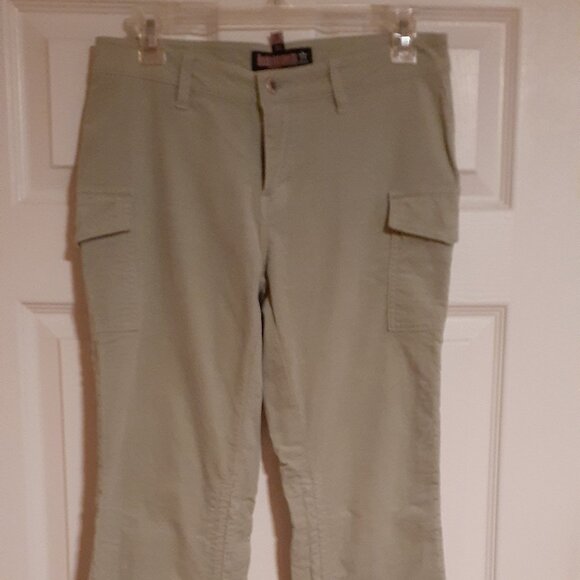 Bubblegum Vintage Y2K Corduroy Velvet Jeans Flare Bottom Olive Green Pants sz 7 - Picture 1 of 2
